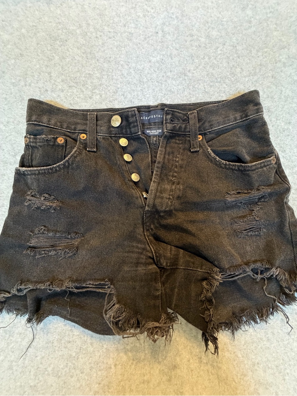 Indie Sleaze Aeropostale Black Distressed Frayed Denim Shorts